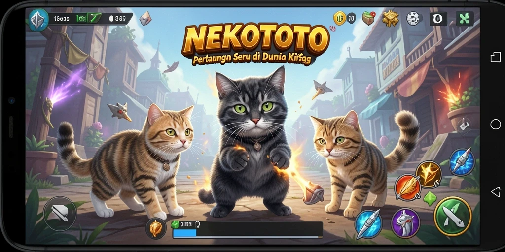 Gameplay seru dengan karakter kucing bertarung.
