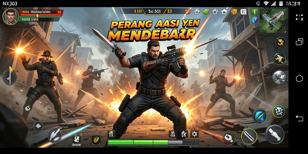 Tangkapan layar NX303 menunjukkan aksi pertempuran mendalam dengan karakter yang dinamis.