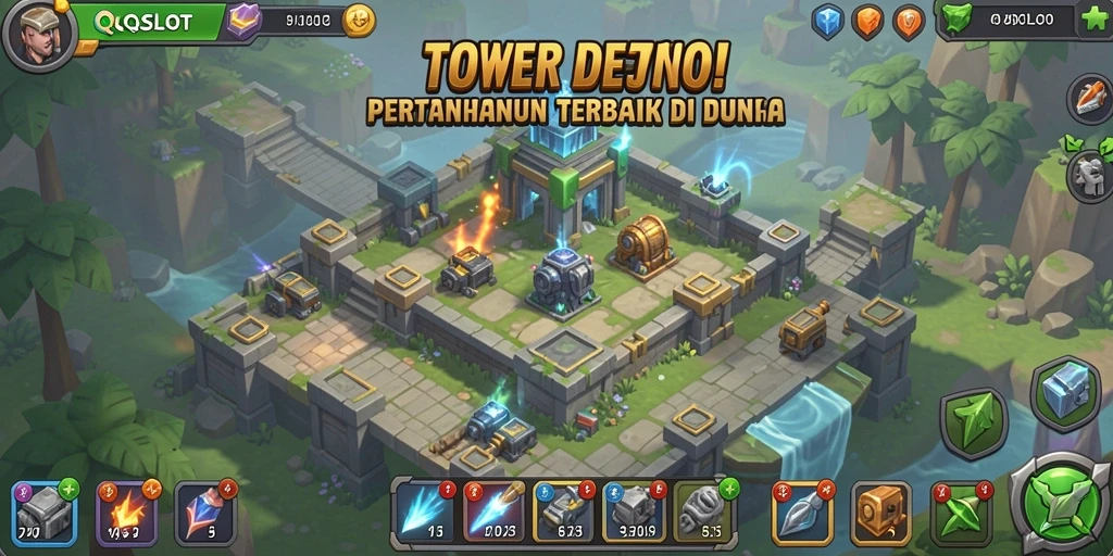Tangkapan layar gameplay QQSLOT yang menampilkan aksi Tower Defense yang mendebarkan.