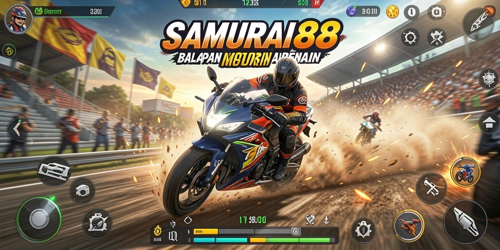 Tampilan menarik gameplay balapan motor di SAMURAI88.