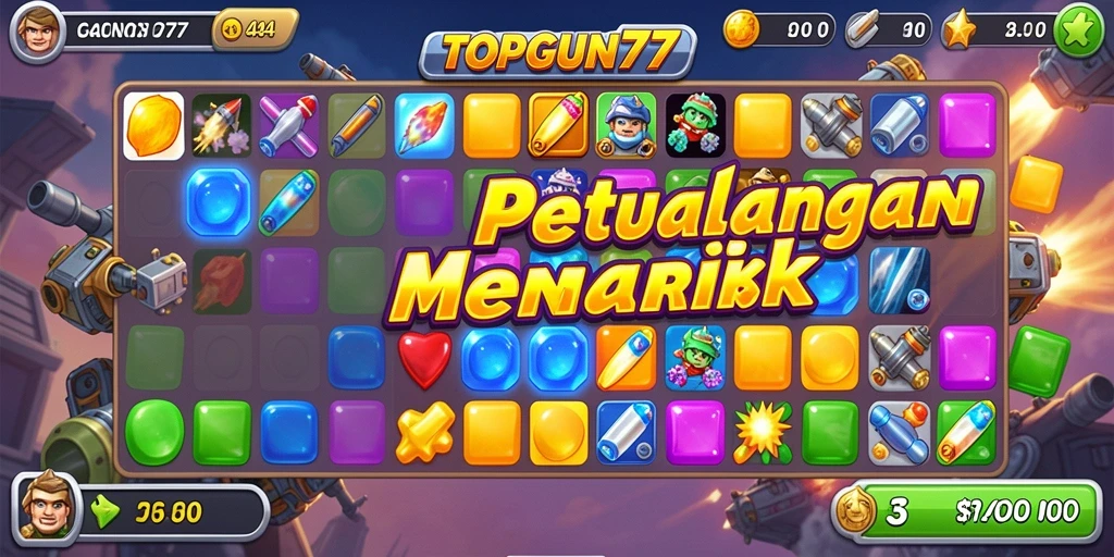Screenshot gameplay <strong>TOPGUN77</strong> menunjukkan keseruan mencocokkan elemen.