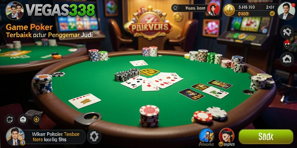 Tampilan gameplay Poker yang seru dan kompetitif di VEGAS338.